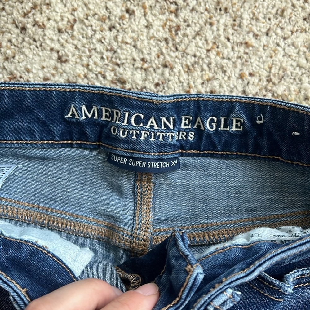 american eagle High Rise Blue Distressed skinny y2k ripped Denim jeans - Picture 3 of 7